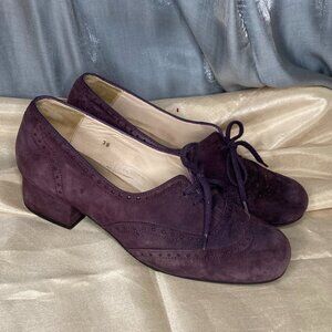 70s retro suede purple brogues block heel